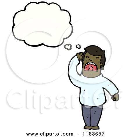 Cartoon of an African American Man Thinking - Royalty Free Vector Illustration by lineartestpilot