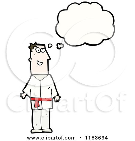Cartoon of a Man Wearing a Martial Arts Uniform Thinking - Royalty Free Vector Illustration by lineartestpilot
