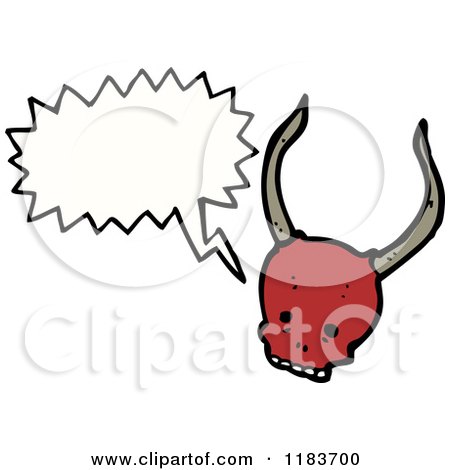 Cartoon of a Horned Red Skull Speaking - Royalty Free Vector Illustration by lineartestpilot