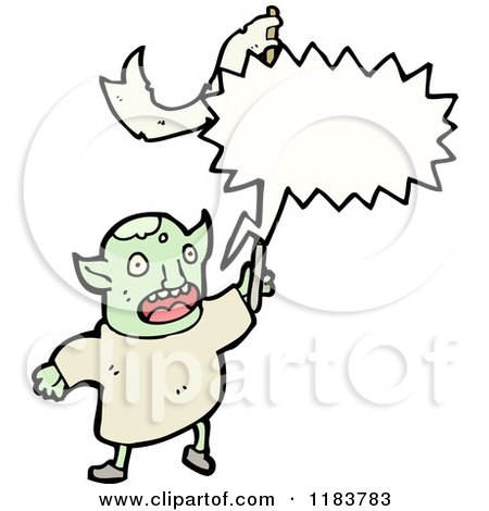 Cartoon of a Monster Holding a Flag Speaking - Royalty Free Vector Illustration by lineartestpilot