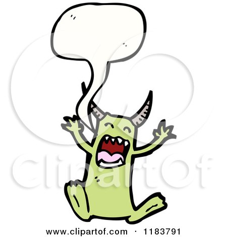 Cartoon of a Horned Monster Speaking - Royalty Free Vector Illustration by lineartestpilot