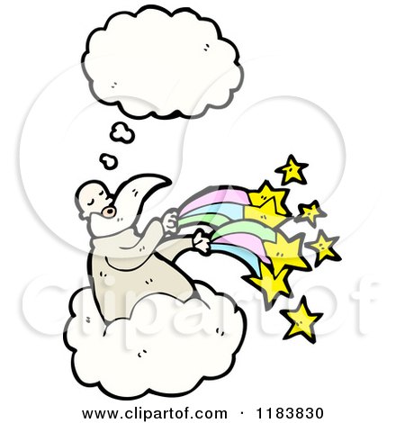 Cartoon of a Thinking Wizard and Stars - Royalty Free Vector Illustration by lineartestpilot