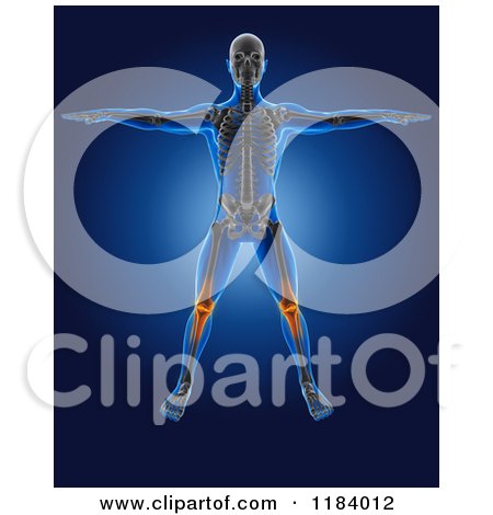 Clipart of a 3d Xray Man with Glowing Knee Pain - Royalty Free CGI Illustration by KJ Pargeter