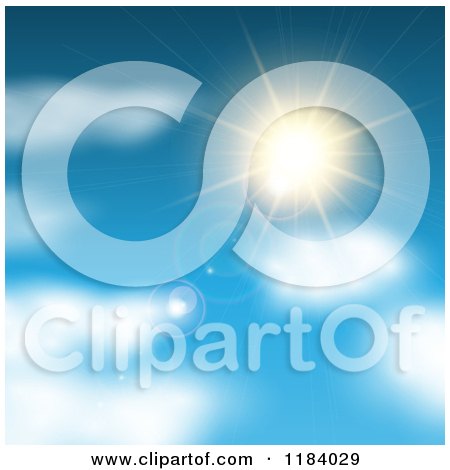 Clipart of a Blue Sky with Blurred Clouds and a Sun Burst - Royalty Free Vector Illustration by KJ Pargeter