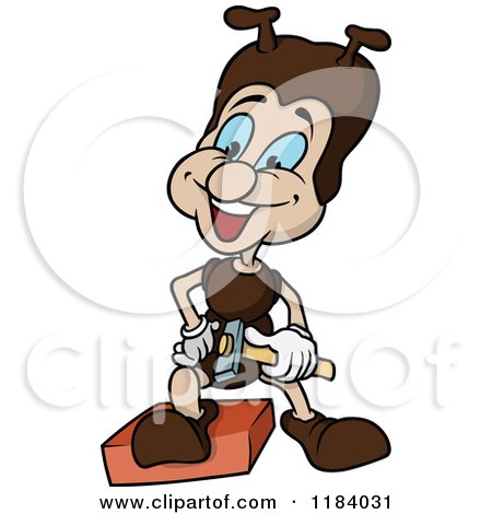Cartoon of a Worker Ant Holding a Tool - Royalty Free Vector Clipart by dero