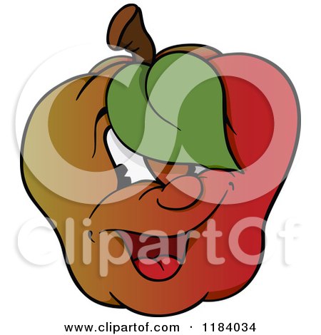 Cartoon of a Happy Apple with a Leaf over His Eye - Royalty Free Vector Clipart by dero