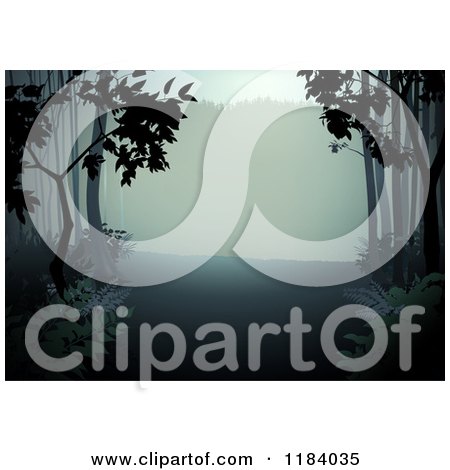 Clipart of a Foggy Forest Clearing - Royalty Free Vector Illustration by dero