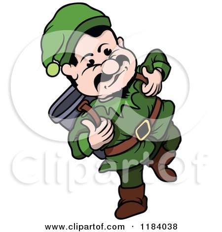 Cartoon of a Happy Gnome Carrying a Pack - Royalty Free Vector Clipart by dero