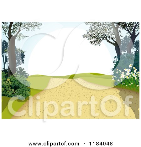 Clipart of a Hilly Path with Trees and Plants - Royalty Free Vector Illustration by dero