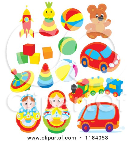Cartoon of Colorful Toys - Royalty Free Vector Clipart by Alex Bannykh