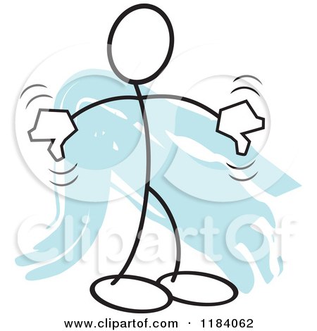 Cartoon of a Stickler Man Holding Two Thumbs down over Blue - Royalty Free Vector Clipart by Johnny Sajem