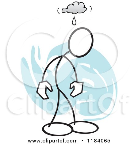 Cartoon of a Stickler Man Feeling Under the Weather over Blue - Royalty Free Vector Clipart by Johnny Sajem