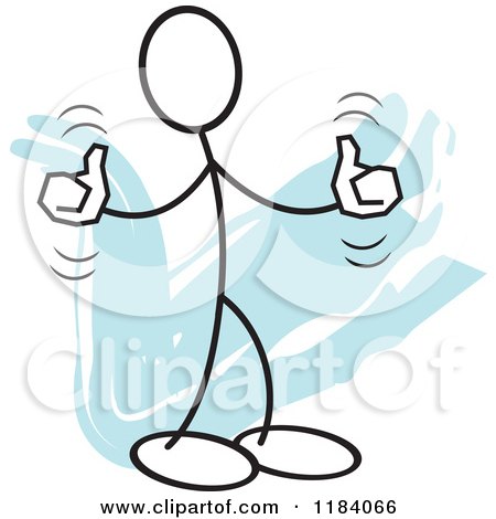 Cartoon of a Stickler Man Holding Two Thumbs up over Blue - Royalty Free Vector Clipart by Johnny Sajem