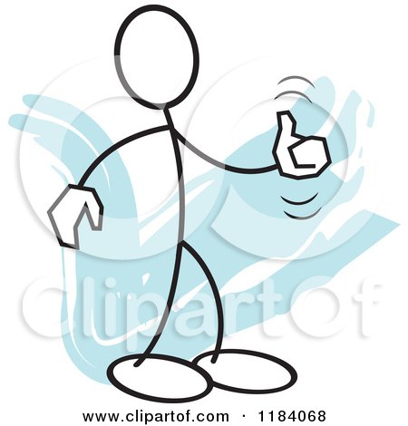 Cartoon of a Stickler Man Holding a Thumb up over Blue - Royalty Free Vector Clipart by Johnny Sajem