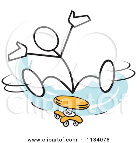 Cartoon of a Stickler Man Spinning on a Stool over Blue - Royalty Free Vector Clipart by Johnny Sajem
