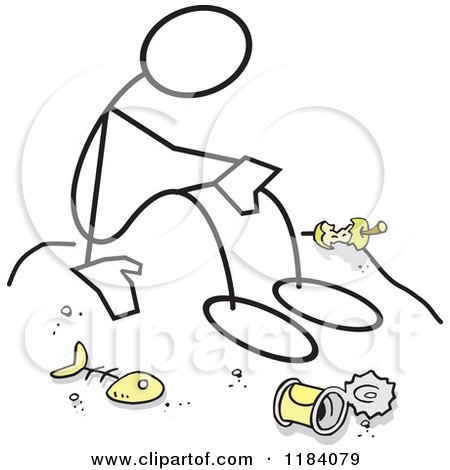 Cartoon of a Stickler Man in the Dumps, Surrounded by Discarded Food Items - Royalty Free Vector Clipart by Johnny Sajem