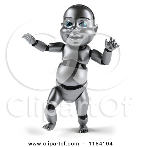 Clipart of a 3d Metal Baby Robot Walking - Royalty Free CGI Illustration by Julos