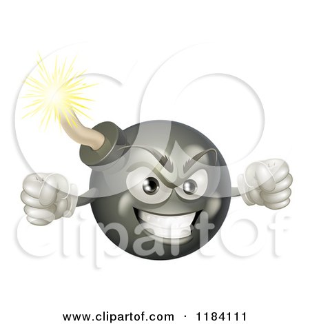 Cartoon of a Furious Bomb Mascot Holding up Fists - Royalty Free Vector Clipart by AtStockIllustration