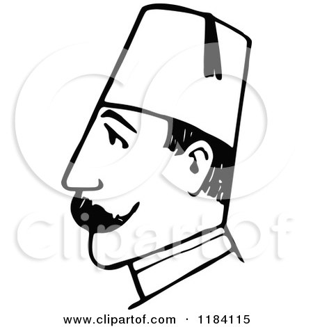 Clipart of a Retro Vintage Black and White Guard Man in Profile - Royalty Free Vector Illustration by Prawny Vintage