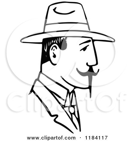 Clipart of a Retro Vintage Black and White Mans Face in Profile 5 - Royalty Free Vector Illustration by Prawny Vintage