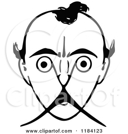 Clipart of a Retro Vintage Black and White Mans Face with a Mustache - Royalty Free Vector Illustration by Prawny Vintage