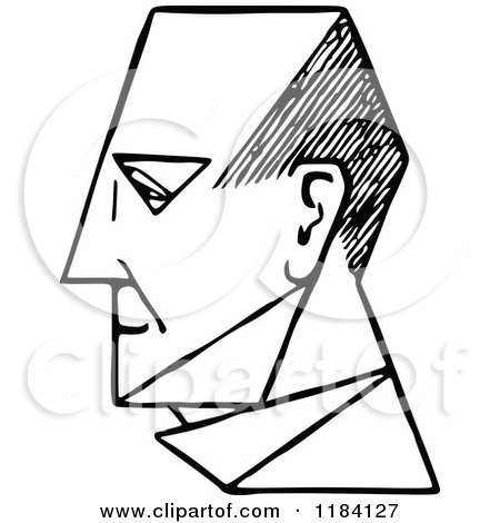 Clipart of a Retro Vintage Black and White Mans Face in Profile 2 - Royalty Free Vector Illustration by Prawny Vintage