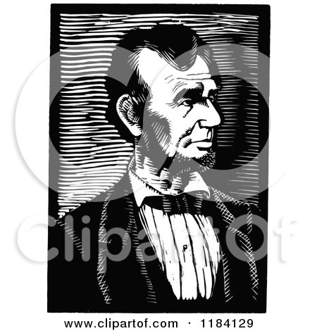 Clipart of a Retro Vintage Black and White Abraham Lincoln Portrait - Royalty Free Vector Illustration by Prawny Vintage