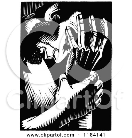 Clipart of Retro Vintage Black and White Abraham Lincoln Deliberating - Royalty Free Vector Illustration by Prawny Vintage