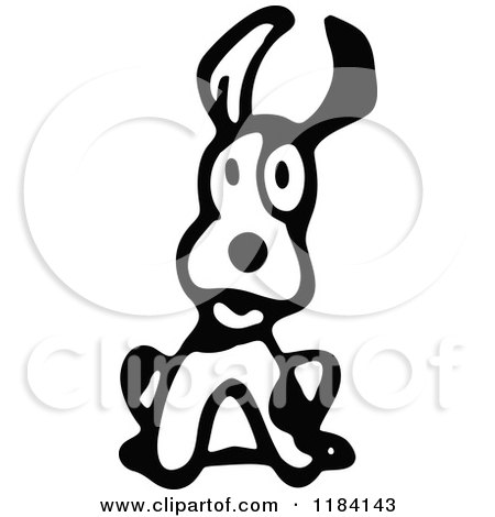 Clipart of a Sketched Black and White Alerty Dog - Royalty Free Vector Illustration by Prawny Vintage