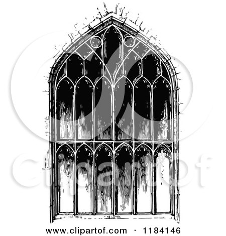 Clipart of a Retro Vintage Black and White Ornate Church Window 2 - Royalty Free Vector Illustration by Prawny Vintage