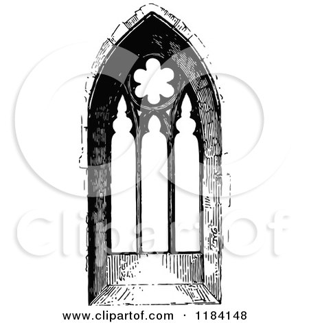 Clipart of a Retro Vintage Black and White Ornate Church Window 4 - Royalty Free Vector Illustration by Prawny Vintage
