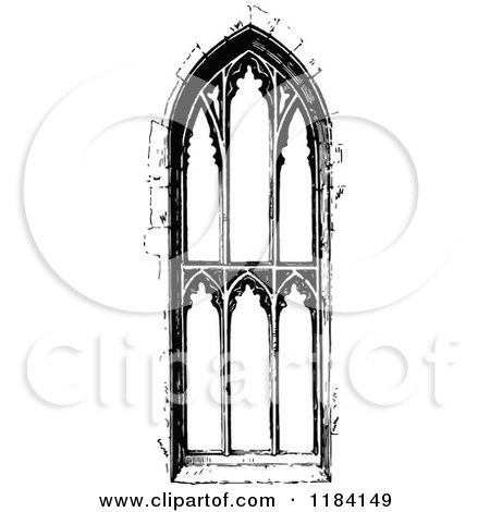 Clipart of a Retro Vintage Black and White Ornate Church Window 3 - Royalty Free Vector Illustration by Prawny Vintage