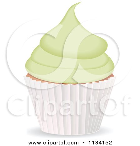 Clipart of a Cupcake with Green Frosting and a White Wrapper - Royalty Free Vector Illustration by elaineitalia