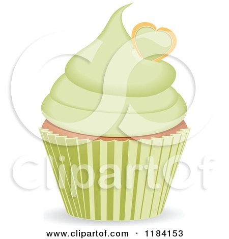 Clipart of a Cupcake with Green Frosting and Heart - Royalty Free Vector Illustration by elaineitalia