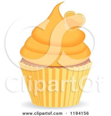 Clipart of a Cupcake with Orange Frosting and a Heart - Royalty Free Vector Illustration by elaineitalia