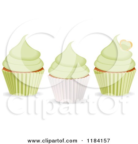 Clipart of Three Cupcakes with Green Frosting - Royalty Free Vector Illustration by elaineitalia