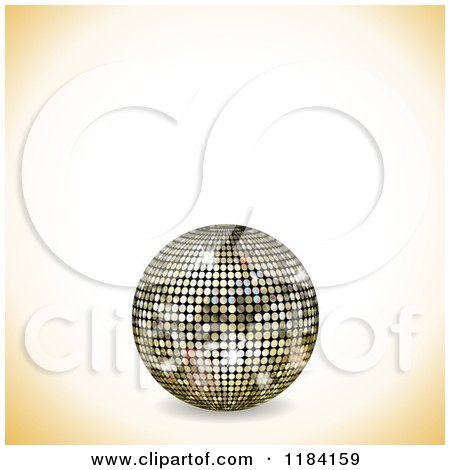 Clipart of a 3d Gold Disco Ball and Shaded Corners with Copyspace - Royalty Free Vector Illustration by elaineitalia