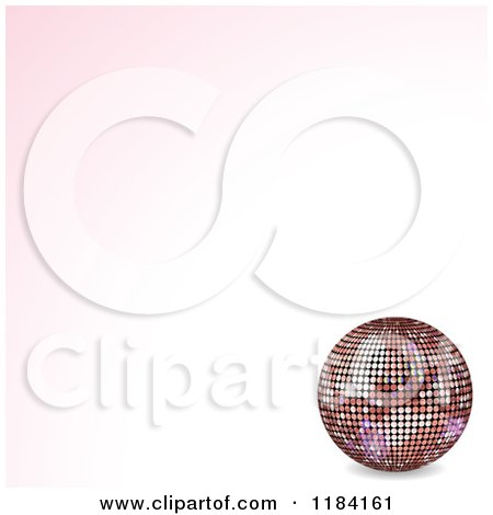 Clipart of a 3d Pink Disco Ball and Shaded Corners with Copyspace - Royalty Free Vector Illustration by elaineitalia