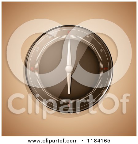 Clipart of a 3d Reflective Compass on Sepia - Royalty Free Vector Illustration by elaineitalia
