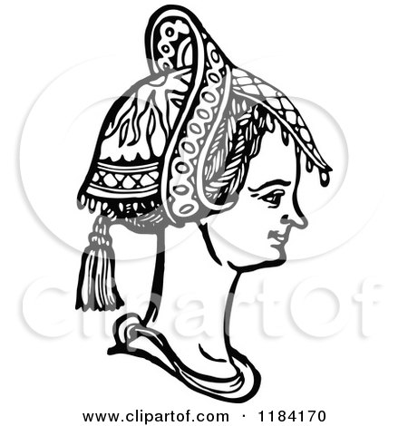 Clipart of a Retro Vintage Black and White Medieval Woman and Headdress 4 - Royalty Free Vector Illustration by Prawny Vintage