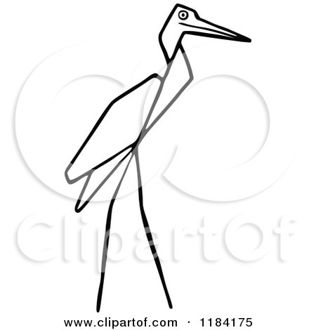 Clipart of a Sketched Black and White Stork - Royalty Free Vector Illustration by Prawny Vintage