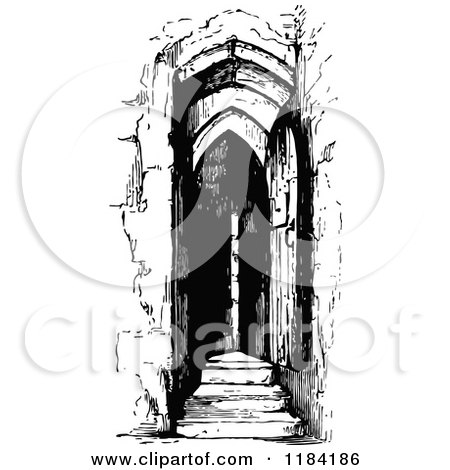 Clipart of a Retro Vintage Black and White Belfry Door - Royalty Free Vector Illustration by Prawny Vintage