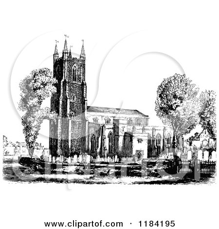 Clipart of a Retro Vintage Black and White Croydon Church - Royalty Free Vector Illustration by Prawny Vintage