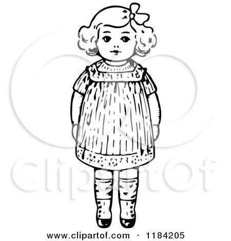 Clipart of a Retro Vintage Black and White Girl Standing - Royalty Free Vector Illustration by Prawny Vintage