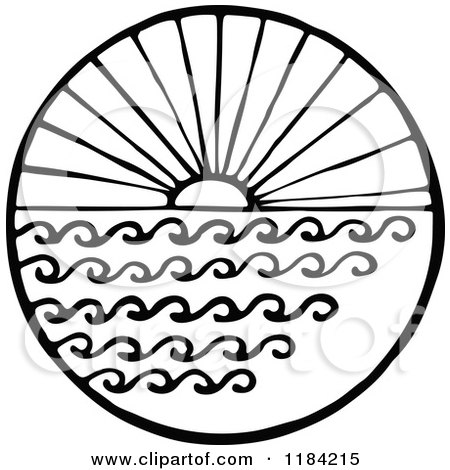 Clipart of a Black and White Sun and Sea Circle - Royalty Free Vector Illustration by Prawny Vintage