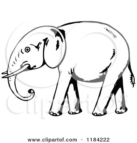 Clipart of a Black and White Walking Elephant - Royalty Free Vector Illustration by Prawny Vintage