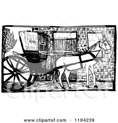 Clipart of Retro Vintage Black and White John Gilpin Horse Cart - Royalty Free Vector Illustration by Prawny Vintage