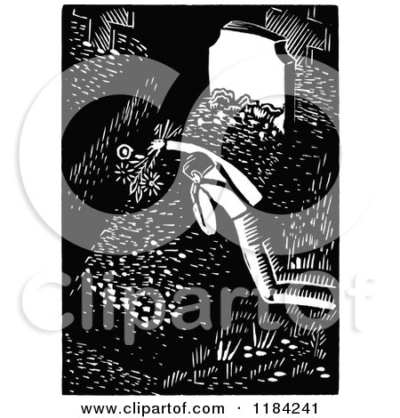 Clipart of a Retro Vintage Black and White Man Mourning over a Grave - Royalty Free Vector Illustration by Prawny Vintage