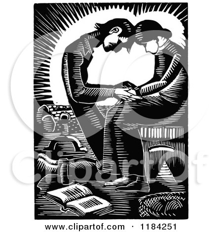 Clipart of a Retro Vintage Black and White Courting Couple Head to Head - Royalty Free Vector Illustration by Prawny Vintage