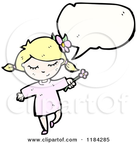 Cartoon of a Girl with a Flower Speaking - Royalty Free Vector Illustration by lineartestpilot